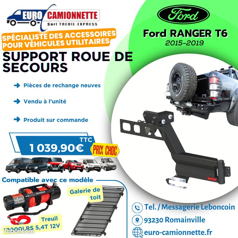 PROMOTION Support pour roue de secours pour ford ranger t6 15-19 3.2 diesel *PRO NEUF (image 1)