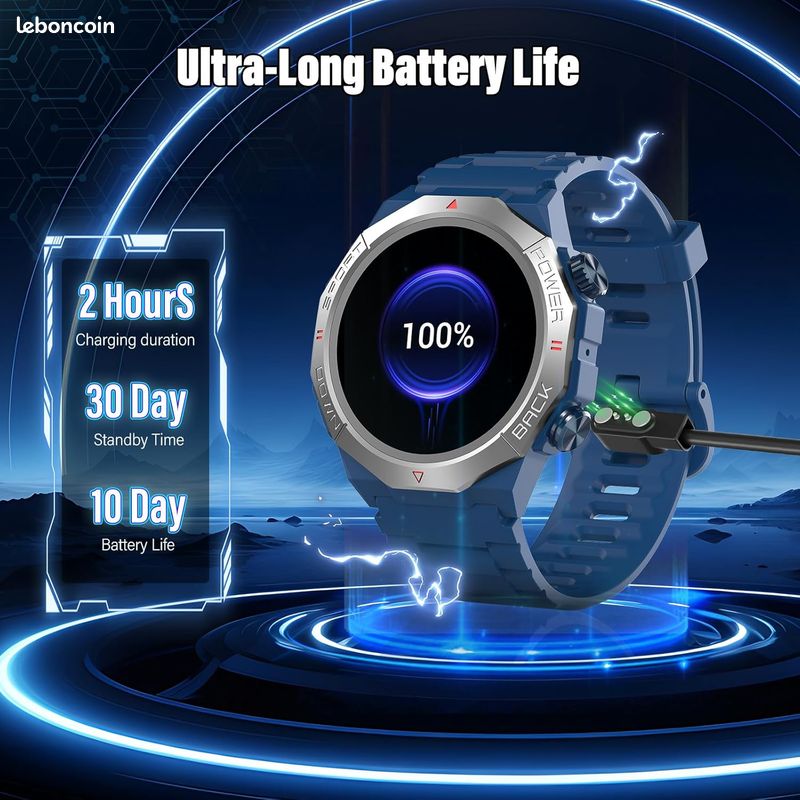 Montre Connectée Militaire Joautrial Pour Homme - GPS Intégré, écran 1.43 AMOLED, étanche 50m, Noire