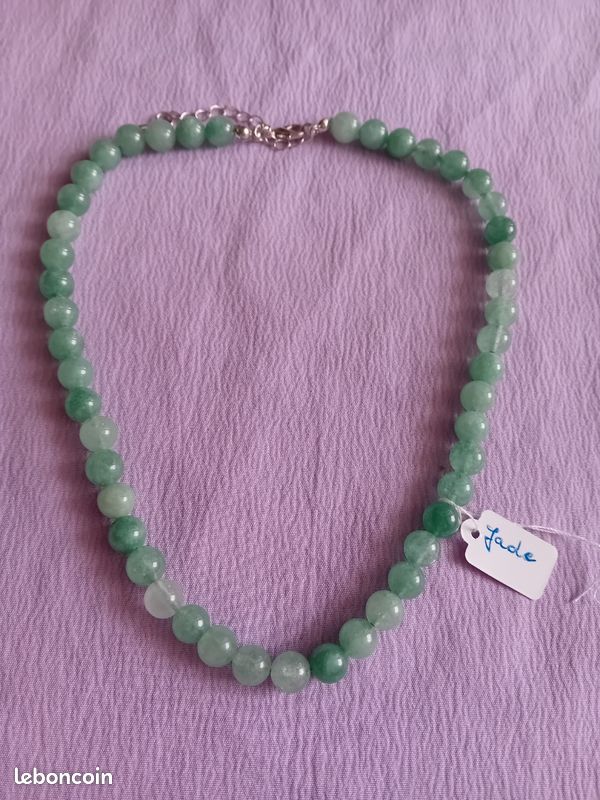 Collier Moderne Perles De Jade Vert Et Argent Vermeil - 75 Grammes - Occasion Bon état
