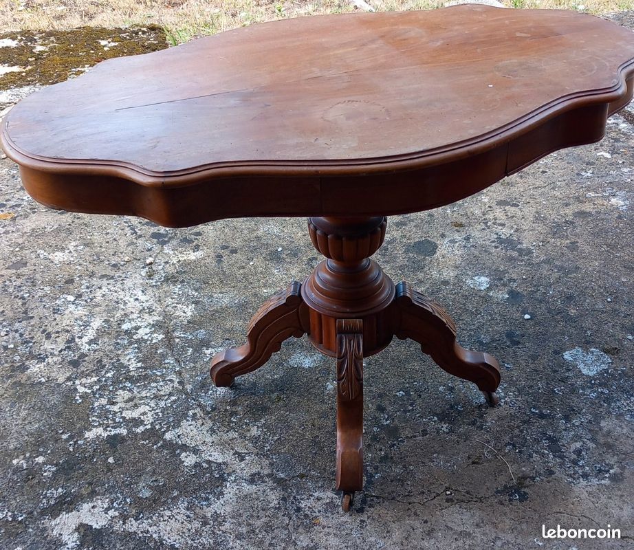 Table ancienne plateau tournant avec 2 tiroir (image 3)