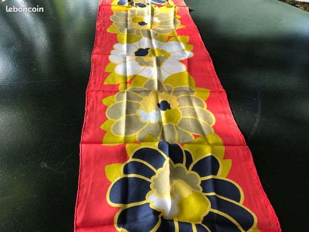 Foulard En Soie Maggy Rouff Paris - Vintage Années 70, Motif Fleuri, Fait Main En France