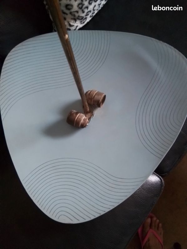 Grande suspension vintage en laiton et verre sérigraphié (image 3)