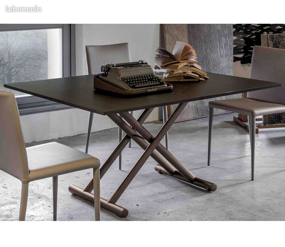 Table basse relevable plateau en portefeuille bois extensible marron de luxe - Altacom Ozzio (image 3)