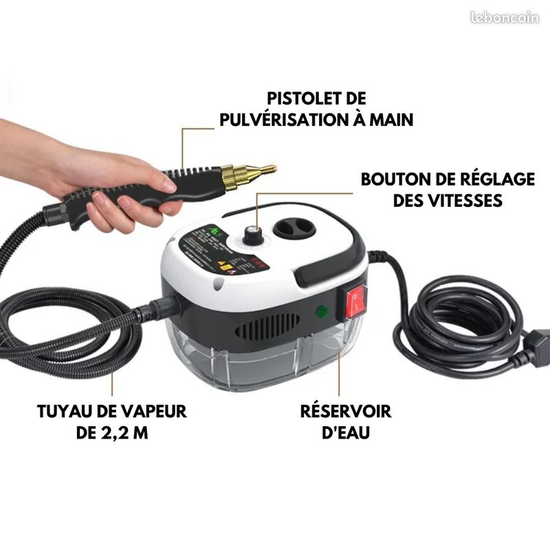 Nettoyeur Vapeur 2500W 9 Niveaux - Réservoir 1,2L, 6 Accessoires - Pour Sols, Carrelage, Joints, Cuisine, Voiture - Sans Produits Chimiques
