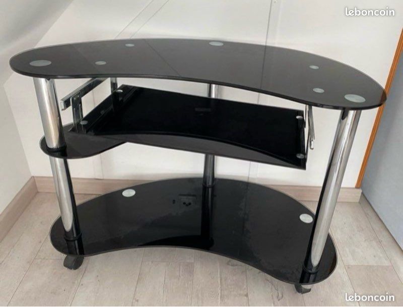 Bureau / desserte en verre trempé noir (image 1)