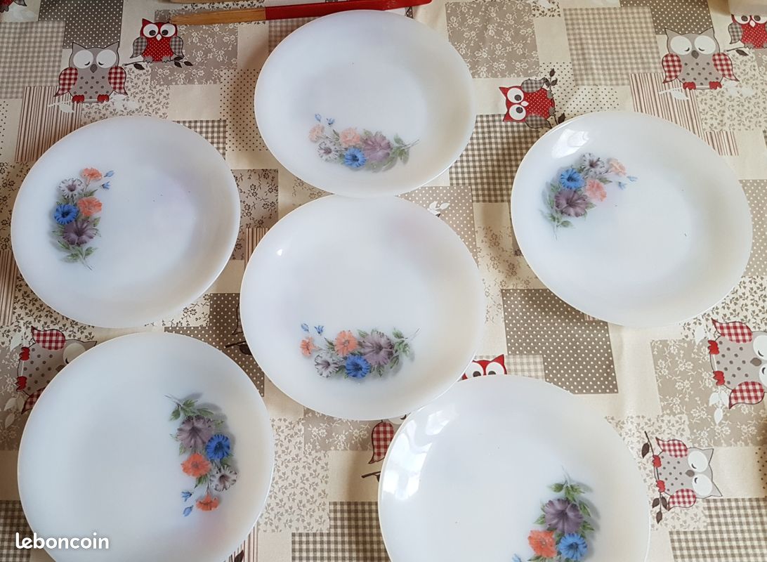 Lot De 6 Assiettes Creuses Arcopal Vichy Vintage 70 – état Impeccable