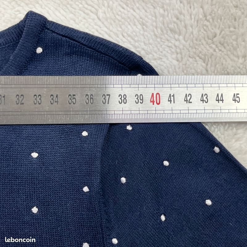 484 Lauren Ralph Lauren Pull Pois Marine Manches Longues Taille L (image 6)