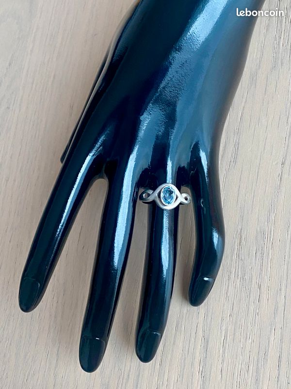 Bague Vintage Années 90 En Argent 925 Avec Topaze Claire - Taille 57, Poinçonnée, 5,5g, Occasion