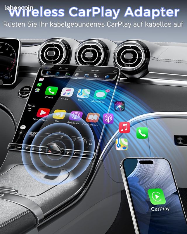 Adaptateur Wireless CarPlay 2025 ASOUNY - Transforme CarPlay Filaire En Sans Fil Plug & Play Pour IPhone