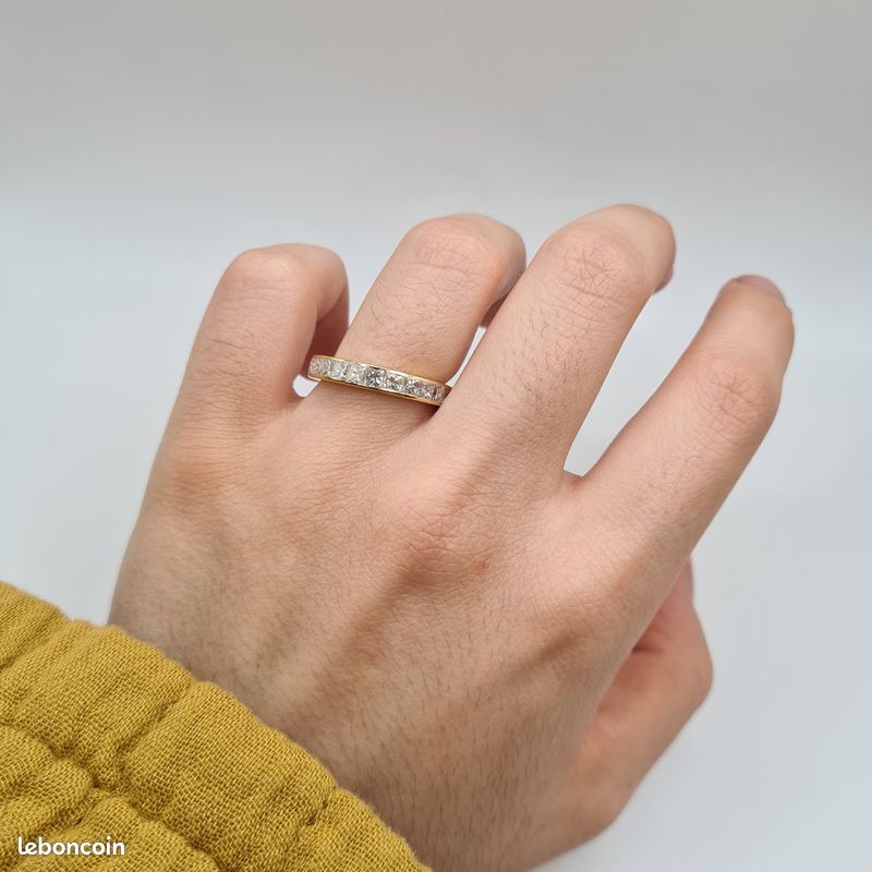 Bague Or Jaune 18 Carats Avec Diamants Princesses - Taille 68, Occasion