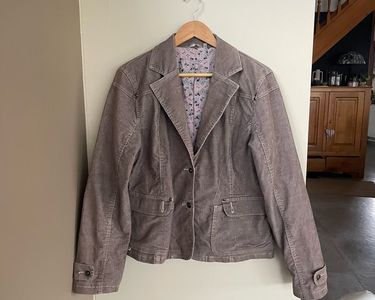Veste Vintage Velours Beige Fleurie Oilily - Taille 42 - Bomber Boutonnée - Très Bon état