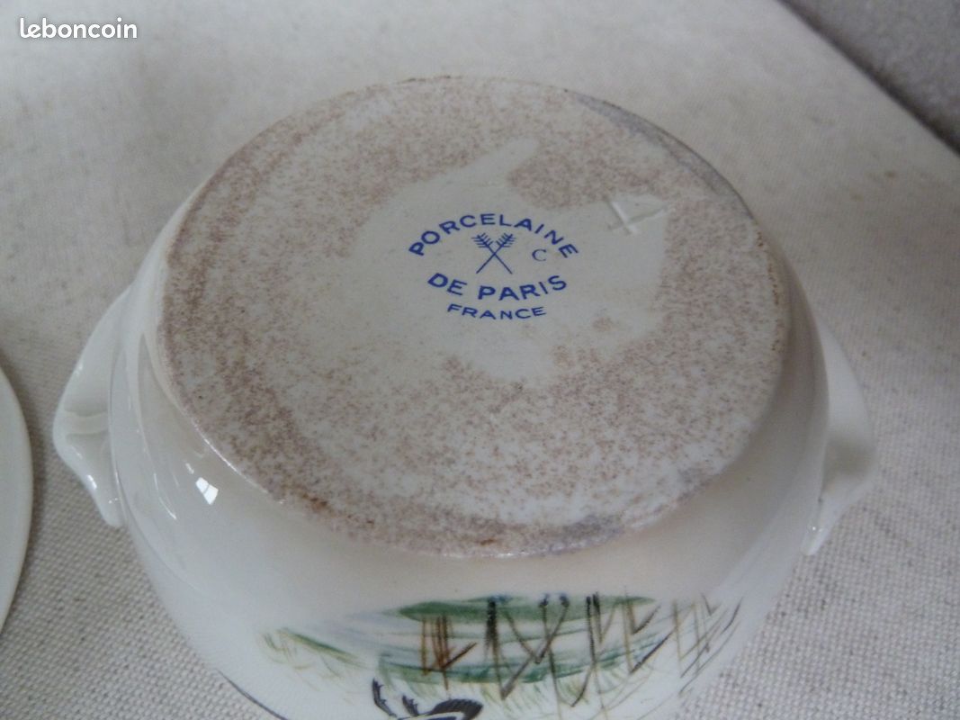 Joli sucrier décor couple de canards porte bonheur porcelaine de Paris (image 10)