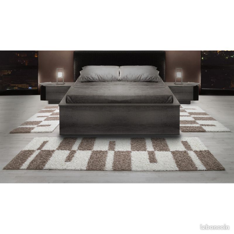 Tapis shaggy design rectangle géométrique Oficio Beige 60x110 (image 2)