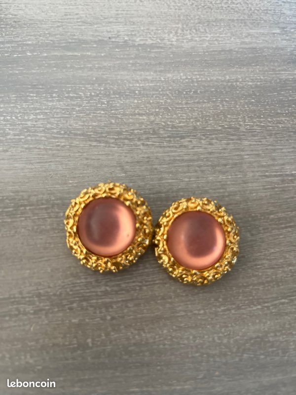 Boucles D'oreilles Clips Vintage Cabochon Ronde Caramel - Occasion, état Impeccable