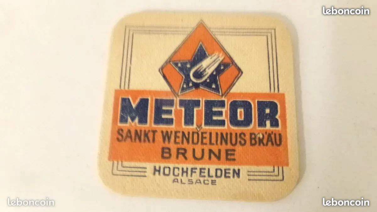 Sous bock avant guerre orange et bleu bière brasserie SANKT WENDELINUS METEOR Alsace (image 1)