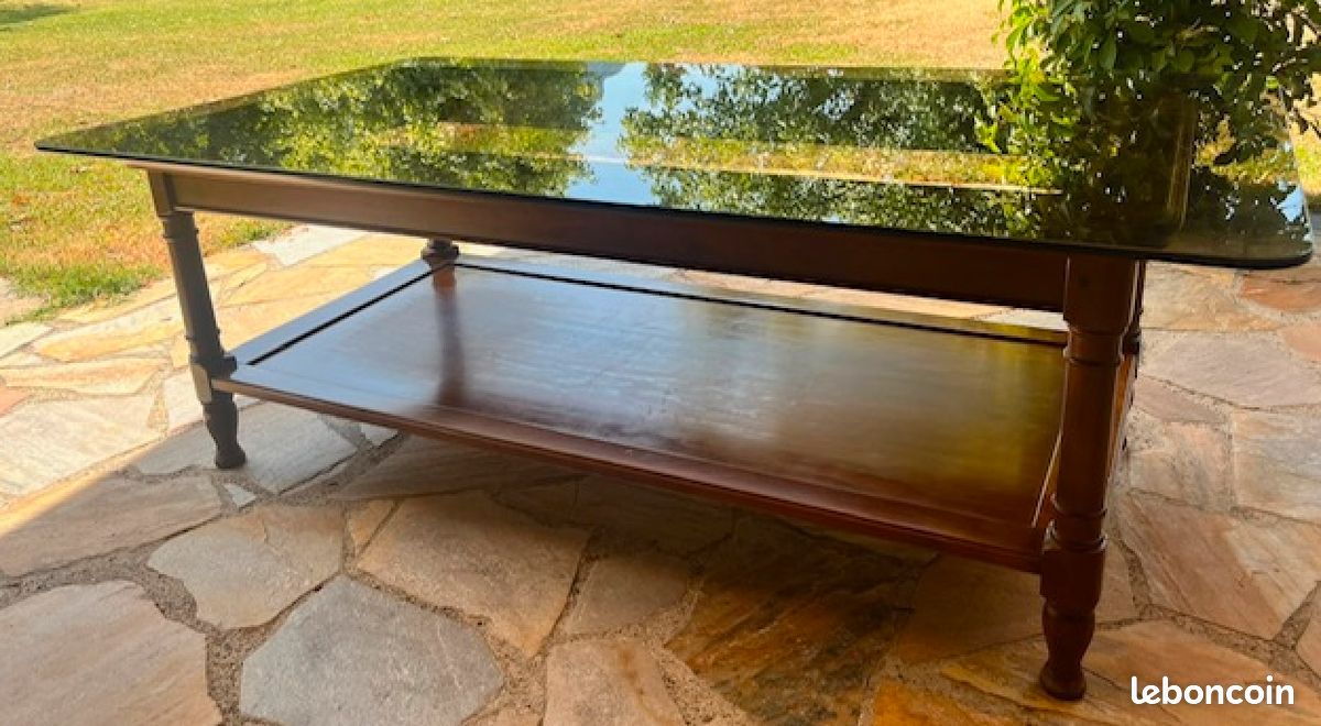 Table basse bois massif avec plateau verre (image 2)
