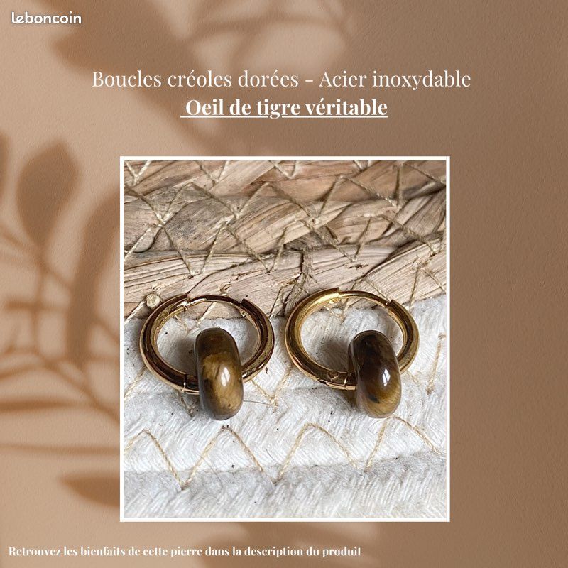 Boucles d’oreilles pierre + acier inoxydable (image 1)