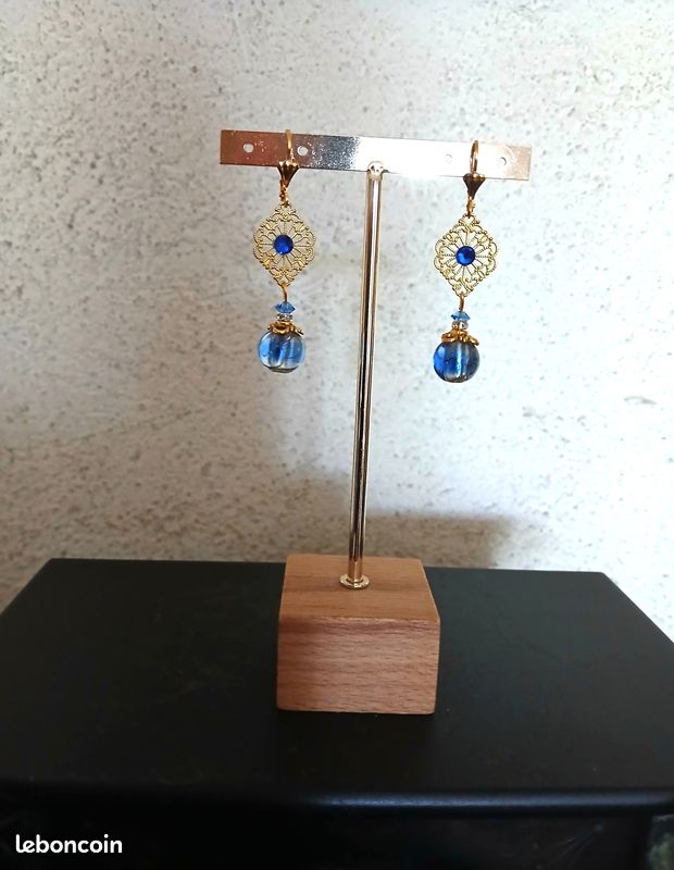 Boucles D'oreilles Pendantes Filigrane Vintage Argenté - Style Art Déco Rétro - Fait Main - Occasion