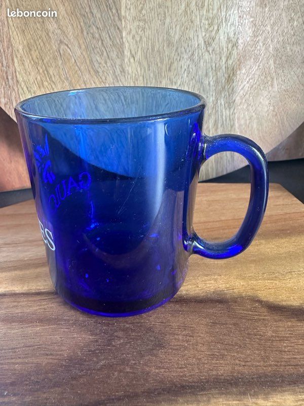 Lot De 2 Mugs Verre Bleu Cobalt – Pâte De Verre – Scandinave Années 60 – 298g Et 356g