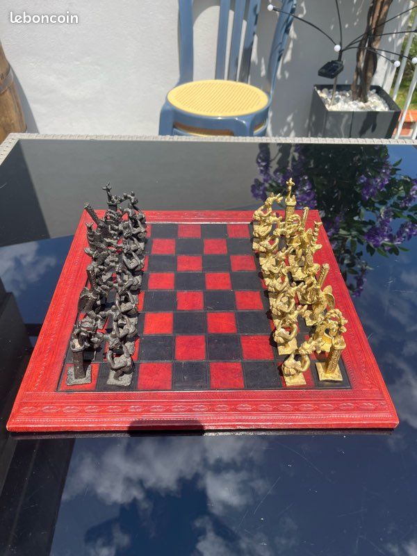Magnifique jeu d'échecs échiquier africain rare XXL 150mm