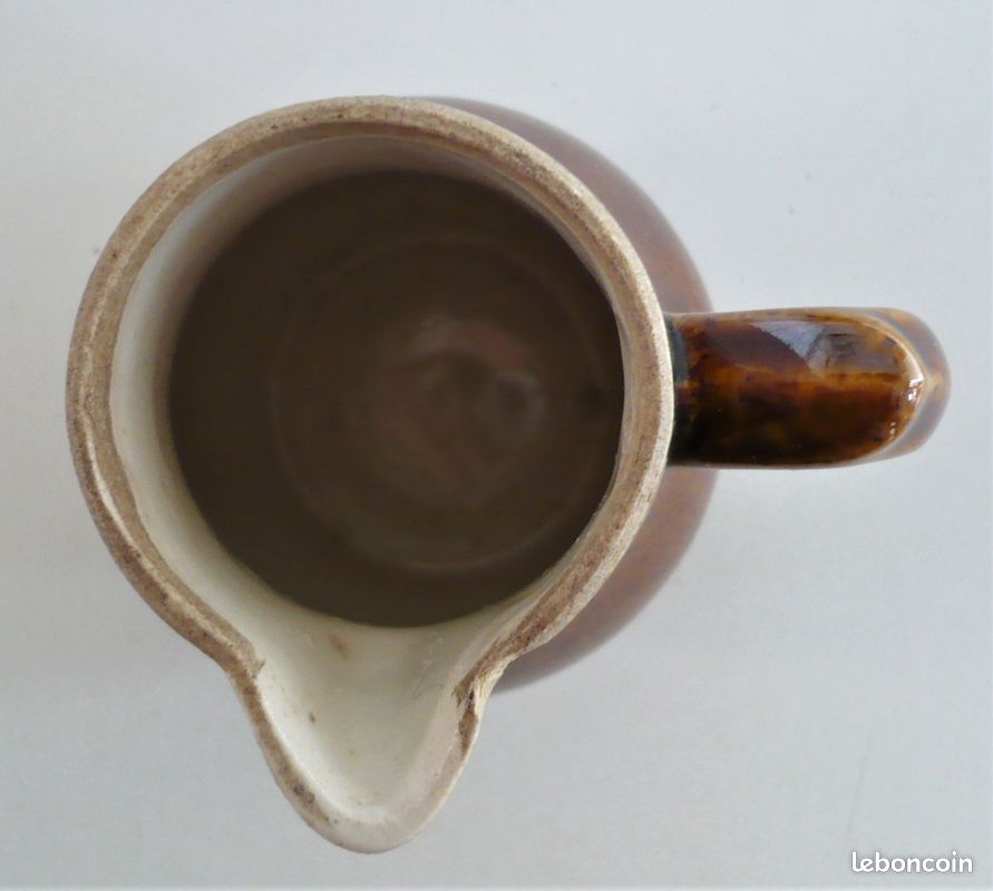Moutardier et pot à crème anciens terre cuite vernissée (image 7)