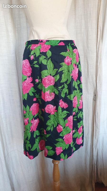 Jupe Balançoire Country Collection - Viscose Florale Verte, Taille 18, Boutonnée