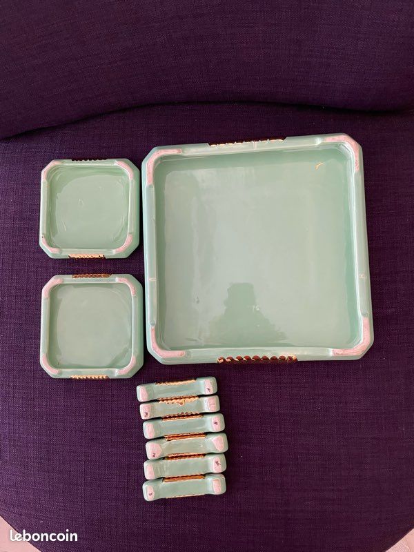 Lot de 12 portes couteaux en céramique motif pomme