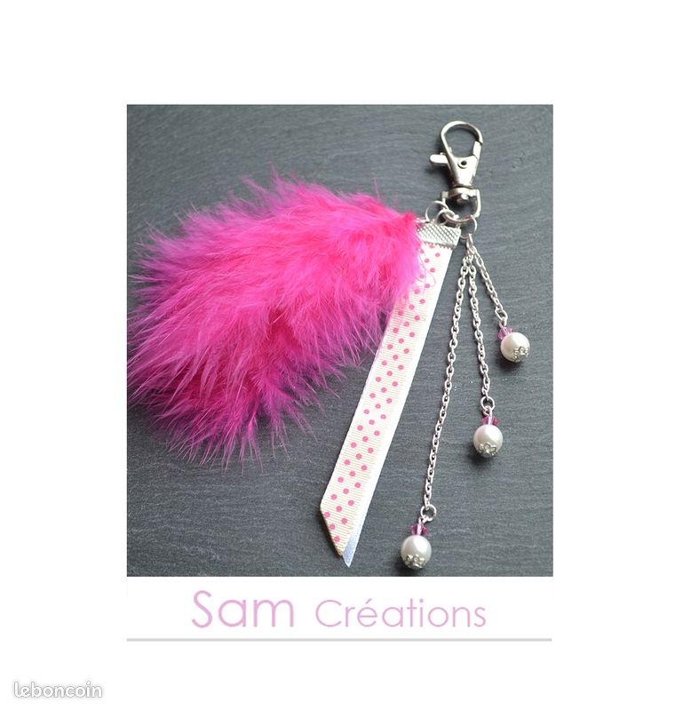 Porte clés plumes rose - NEUF Handmade (image 1)