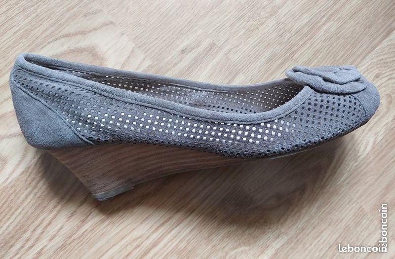 Escarpins Sandales André à Talons Compensés - Cuir Noir, Taille 40, Bon état