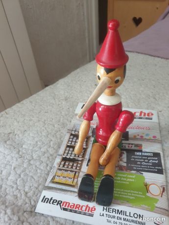 Grande marionnette Pinocchio en bois sculptée à la main marionnette vintage 20 - France