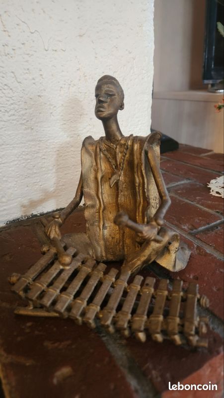 Statuette Bronze Africaine - Musicien Balafon - Art Ethnique 21 cm (image 5)