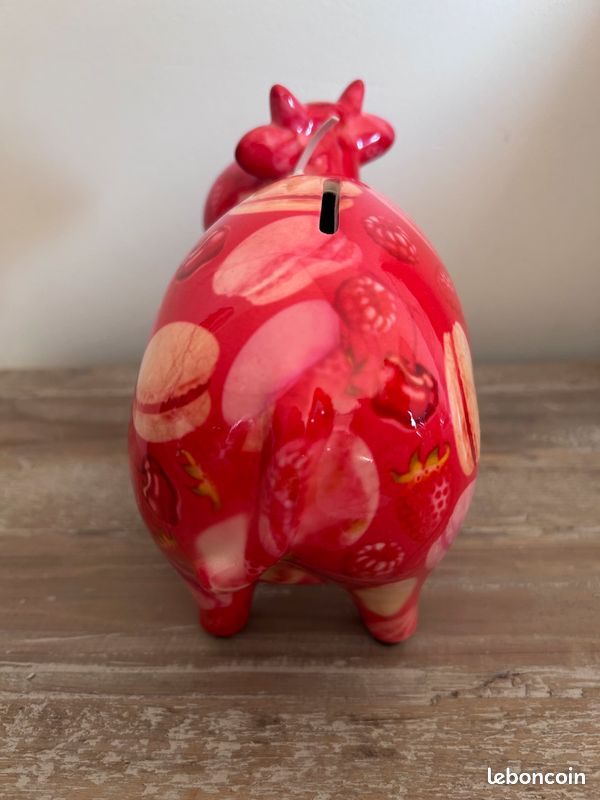 Pomme Pidou Tirelire Vache Bella Rouge Avec Fleurs