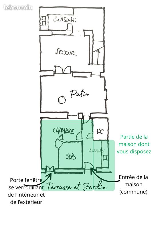 Chambre indépendante, salle de bain, wc, cuisine, jardin (image 13)