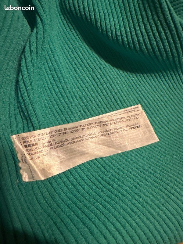 Robe longue en maille côtelée verte Mango – Col bateau – Fente – T.M (image 9)