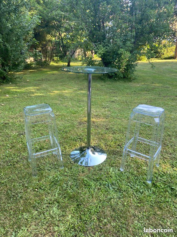 Table haute en verre et tabourets (image 3)
