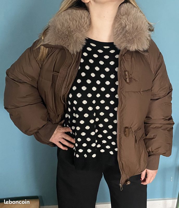 Doudoune Benetton Fille - Fausse Fourrure Verte Moelleuse, Taille 158, Comme Neuve