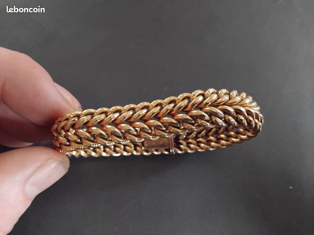 Bracelet Ancien Plaque Or - Maille Américaine, Occasion Plein De Charme
