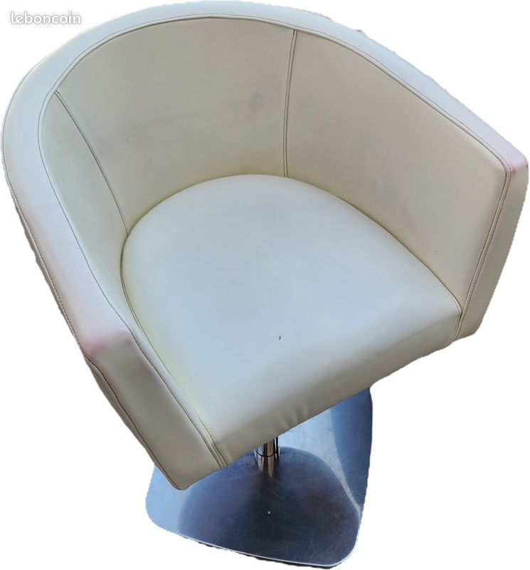 Fauteuil cabriolet pivotant – Simili cuir blanc – Base chromée robuste (image 2)