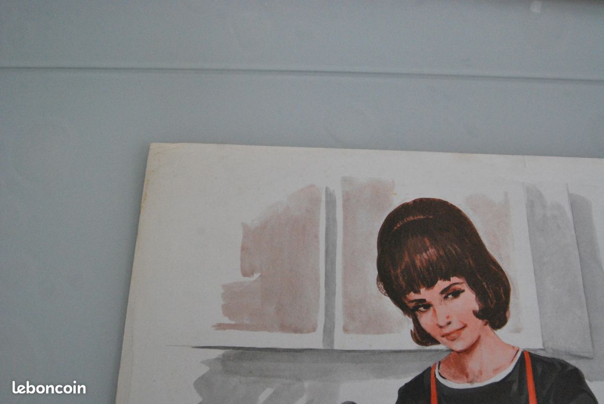 Ancienne affiche scolaire double face mère et fille préparant une tarte et une petite fille chez la crémière Ed MDI 1969 (image 7)