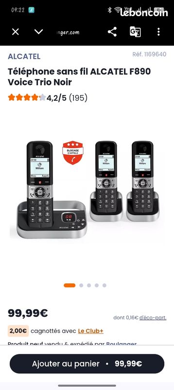 Alcatel F890 Voice Trio – Téléphone Sans Fil 3 Combinés + Répondeur (gris, Occasion)