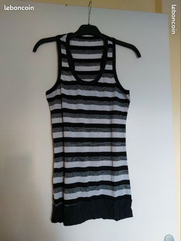 Débardeur noir gris et blanc a rayures pailleté (image 1)