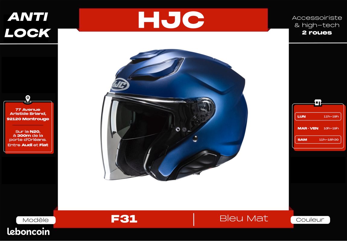 Casque Jet 𝗛𝗝𝗖 𝗙𝟯𝟭 | Fibres de verres | 𝗡𝗲𝘂𝗳 + 𝗚𝗮𝗿𝗮𝗻𝘁𝗶𝗲 3 𝗮𝗻𝘀 (image 4)