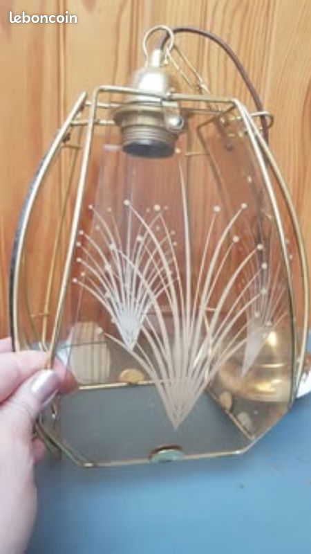 Lot 2 lustres vintage métal doré et verre fumé (image 2)
