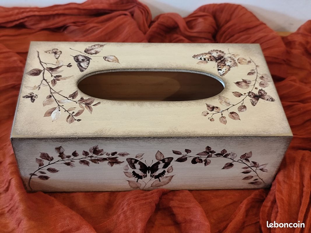 Boîte à Mouchoirs Vintage Pacific Soul - Bois Et Cuir Motif Ancre