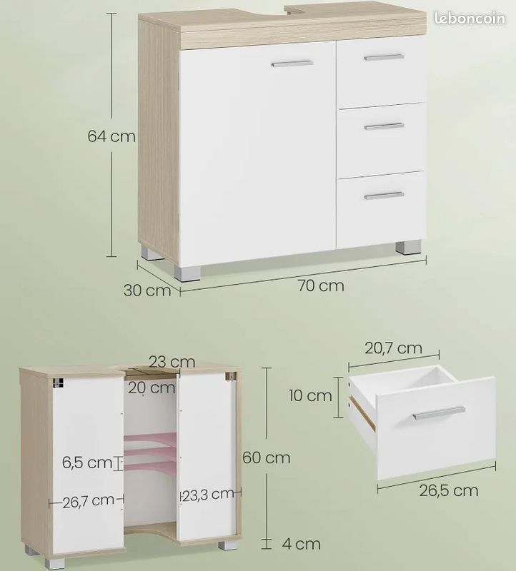 Meuble sous lavabo colonne avec tiroir (image 2)