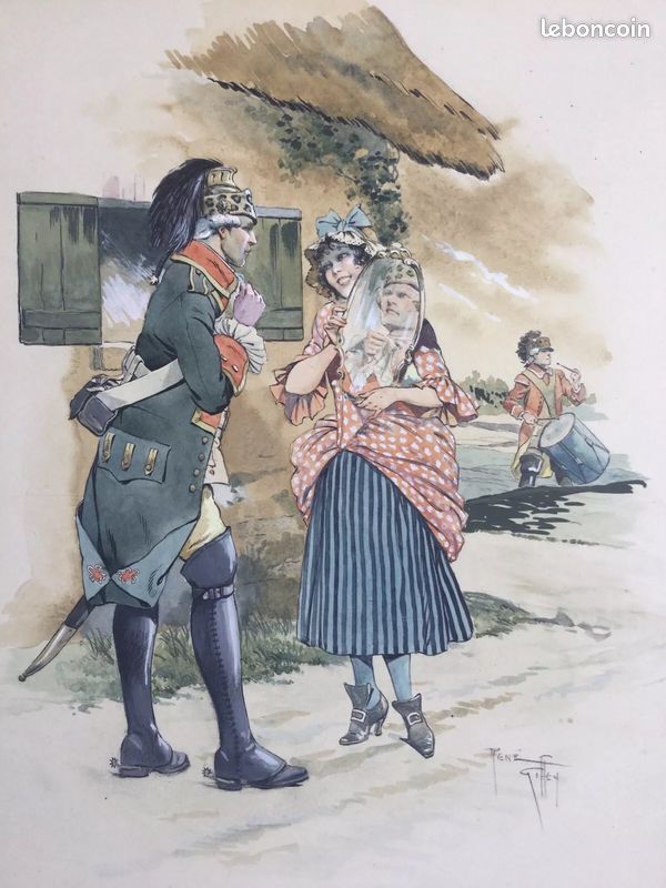 René GIFFEY 1884-1965.Scène de genre.Gouache et aquarelle c.1920.SBD.31x23.Cadre (image 2)