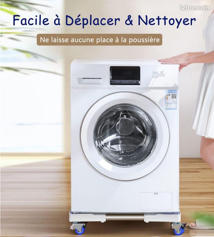JEEWHEET Support de Machine à Laver, Base avec 4 Roues Pivotantes, Réglable Longueur 41-64cm, Charge 300 kg Anti Vibration Réduction du Bruit pour Réfrigérateur/Machine à Laver/Sèche-linge (image 4)