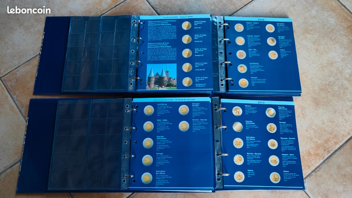 Lot De 2 Albums Pour Pièces De Monnaie - 240 Emplacements, Cuir Synthétique, Rouge/noir