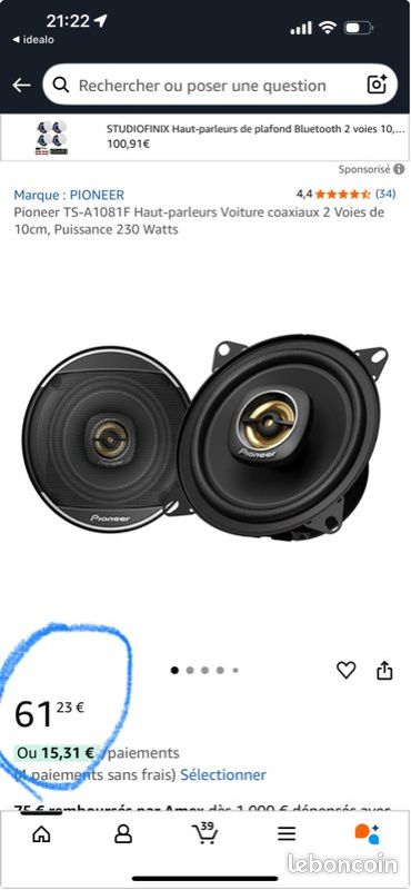 Haut-parleurs Coaxiaux Pioneer TS-A1081F 10cm - Amélioration Sonore Facile Pour Voiture