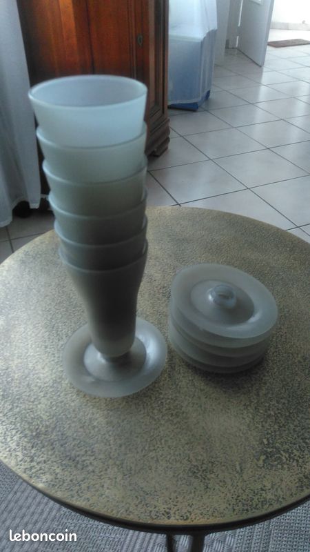 6 Coupes à Dessert Tupperware Vichy – Vintage – Gris – Ø 9,5 Cm
